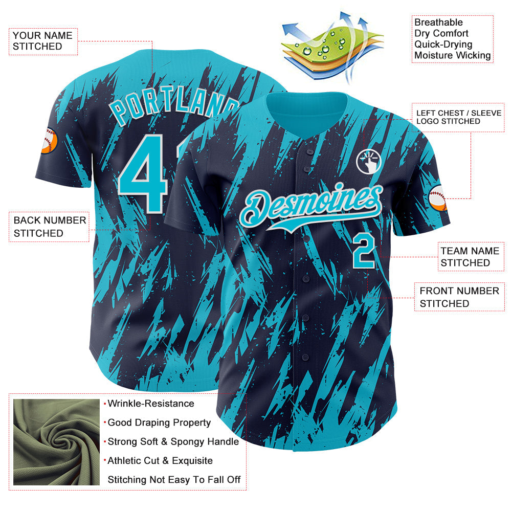 Custom Navy Lakes Blue-White Splatter Torn Sharp Brush Stroke Authentic Baseball Jersey
