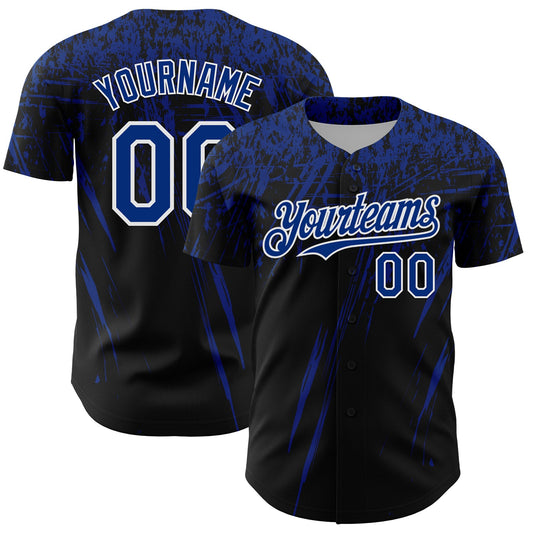 Custom Black Royal-White Distressed Scratch Brush Stroke Authentic Baseball Jersey