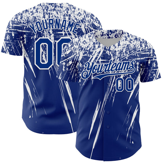 Custom Royal White Distressed Scratch Brush Stroke Authentic Baseball Jersey