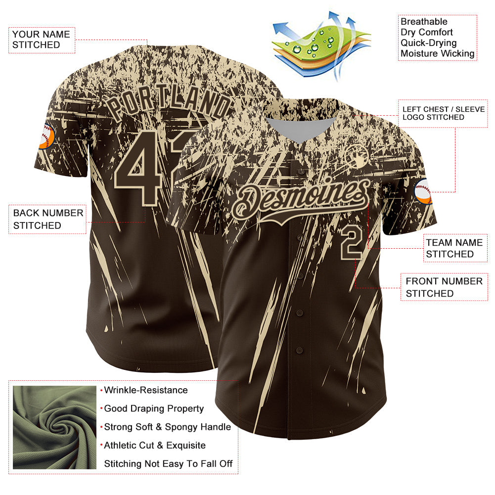 Custom Brown Cream Distressed Scratch Brush Stroke Authentic Baseball Jersey