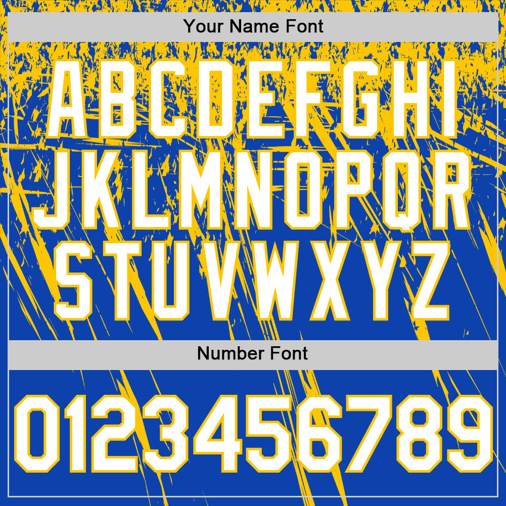 Custom Thunder Blue White-Yellow Distressed Scratch Brush Stroke Authentic Baseball Jersey