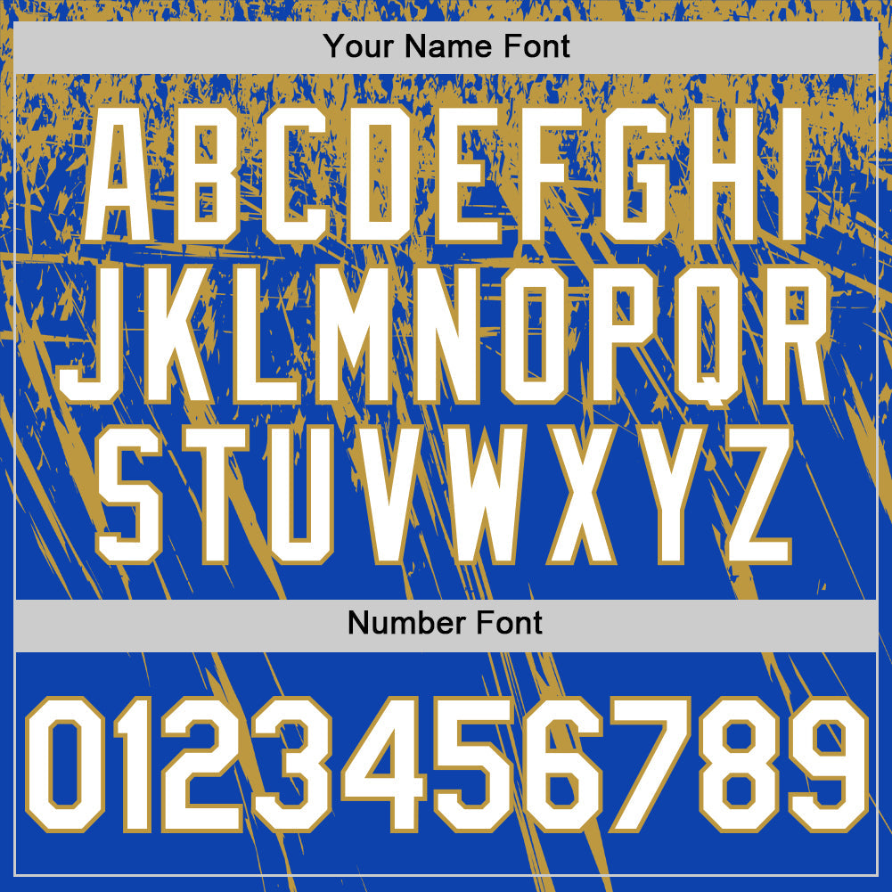 Custom Thunder Blue White-Old Gold Distressed Scratch Brush Stroke Authentic Baseball Jersey