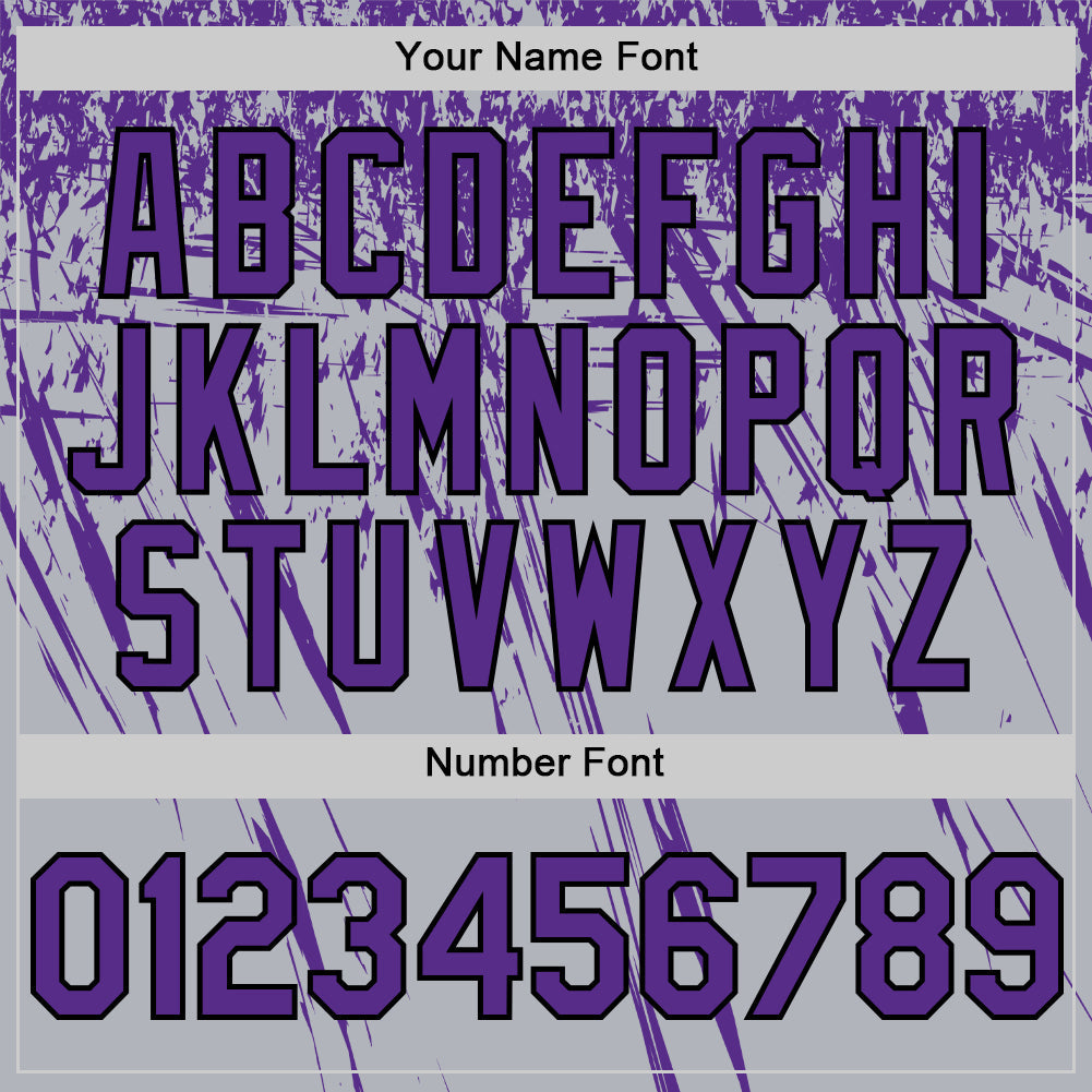 Custom Gray Purple-Black Distressed Scratch Brush Stroke Authentic Baseball Jersey