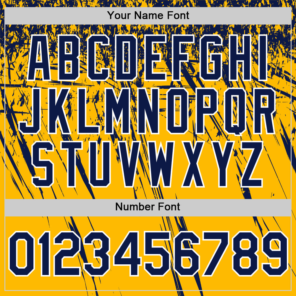 Custom Gold Navy-White Distressed Scratch Brush Stroke Authentic Baseball Jersey