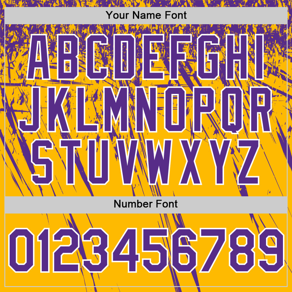 Custom Gold Purple-White Distressed Scratch Brush Stroke Authentic Baseball Jersey
