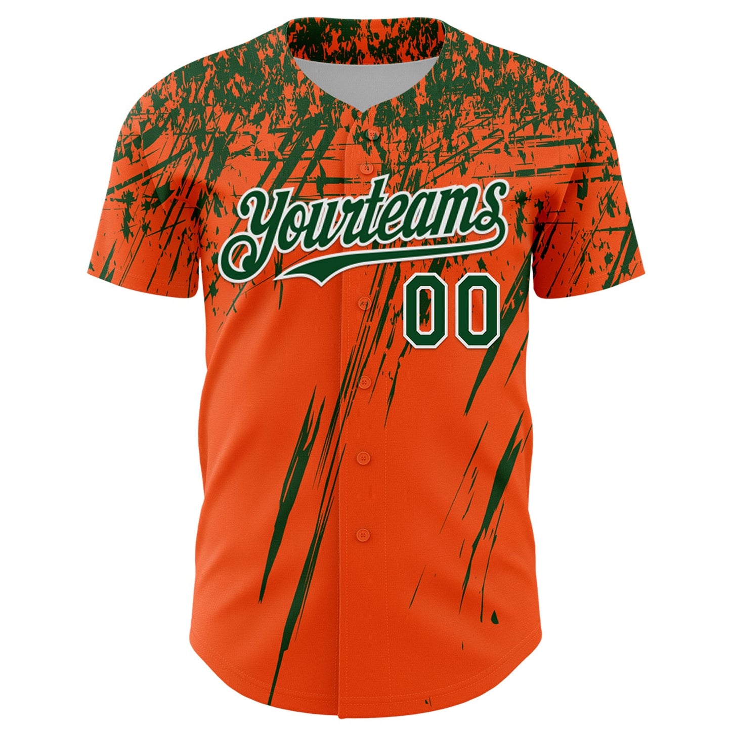 Custom Orange Green-White Distressed Scratch Brush Stroke Authentic Baseball Jersey