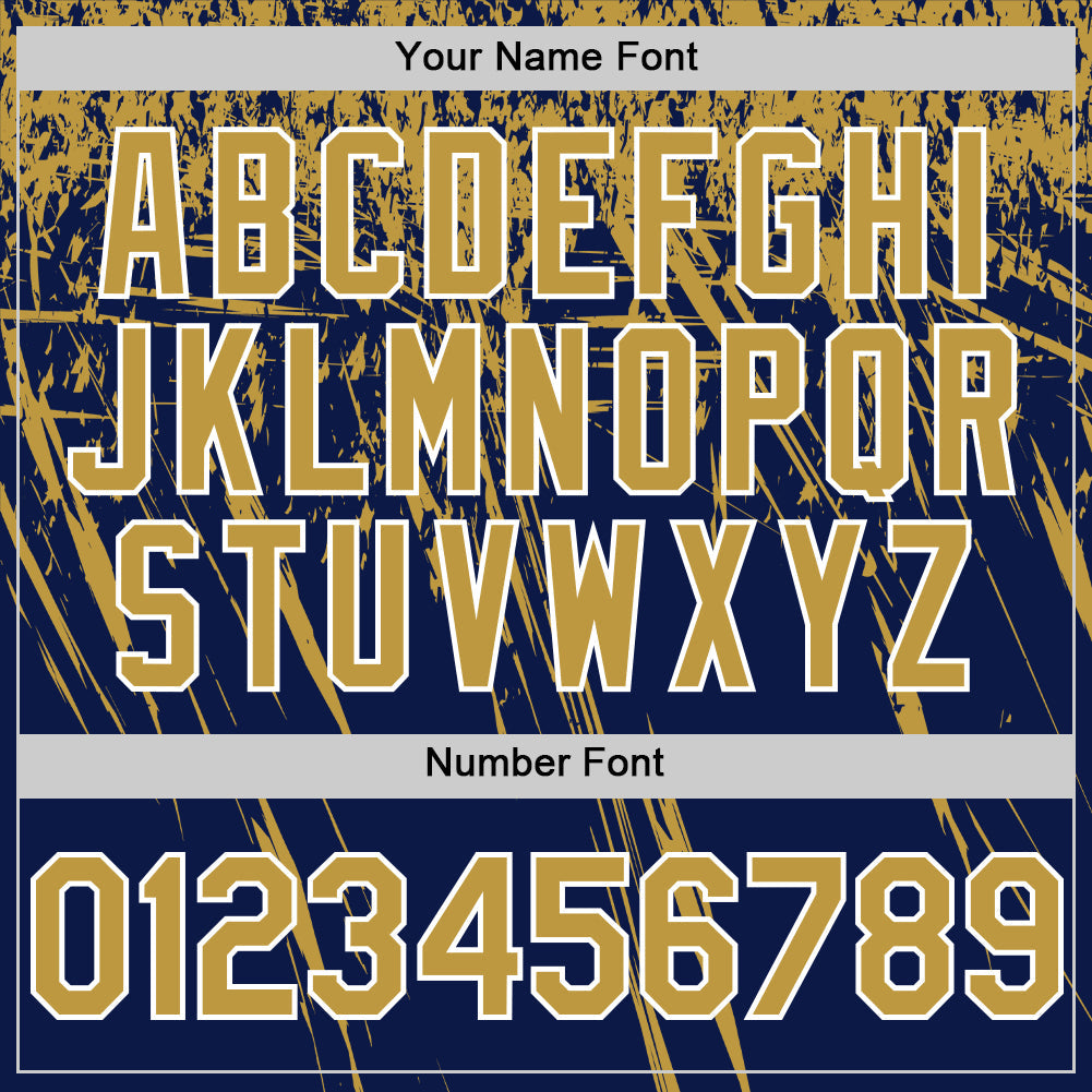Custom Navy Old Gold-White Distressed Scratch Brush Stroke Authentic Baseball Jersey