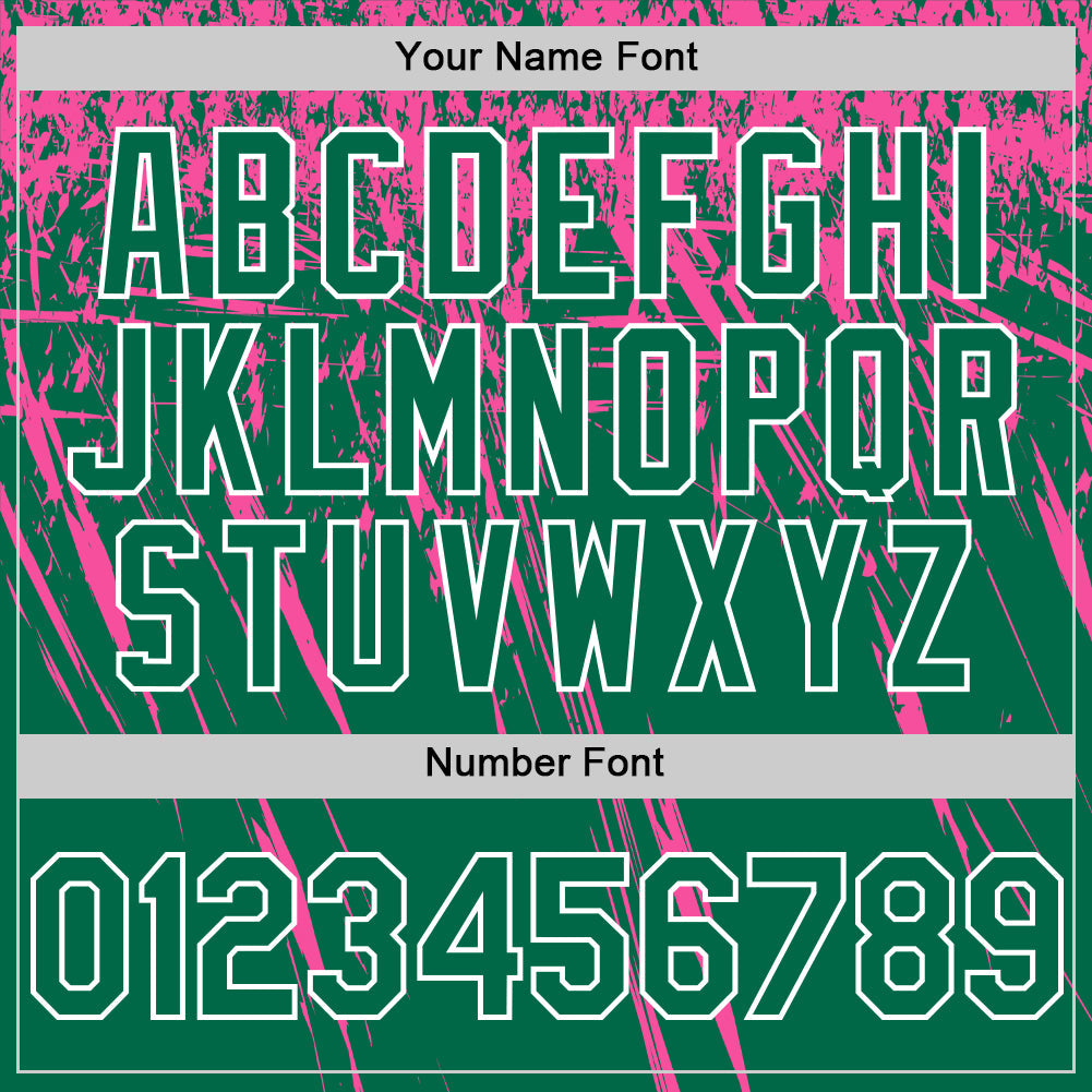 Custom Kelly Green Pink-White Distressed Scratch Brush Stroke Authentic Baseball Jersey
