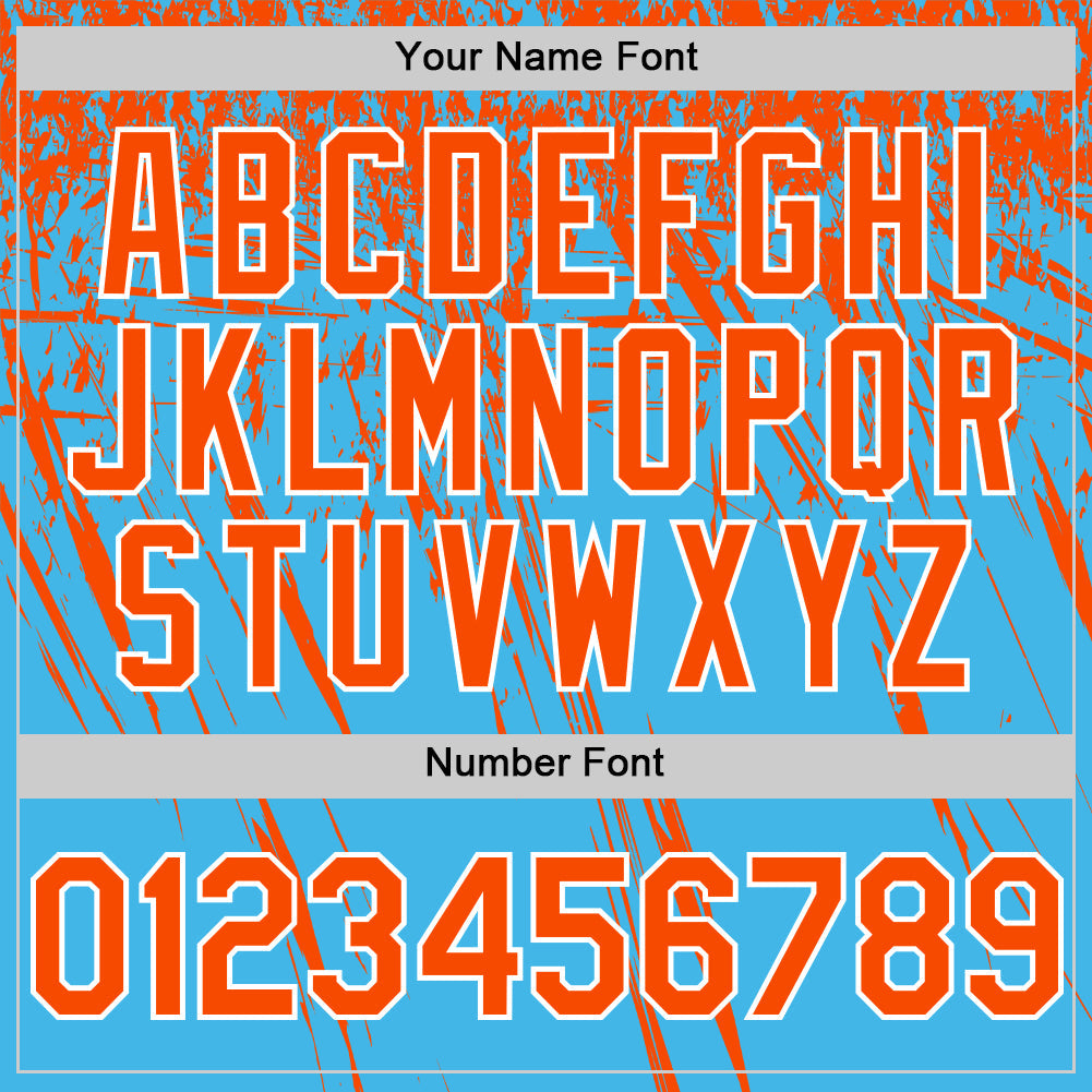 Custom Sky Blue Orange-White Distressed Scratch Brush Stroke Authentic Baseball Jersey