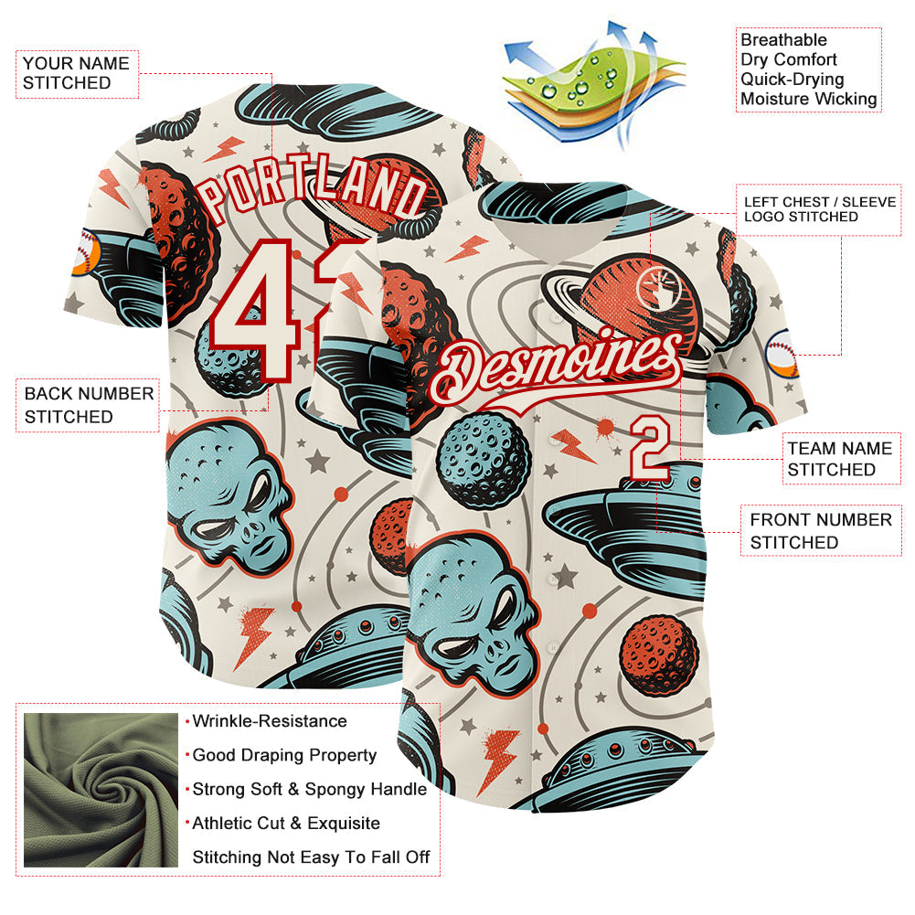 Custom Cream Red Alien UFO Space Authentic Baseball Jersey