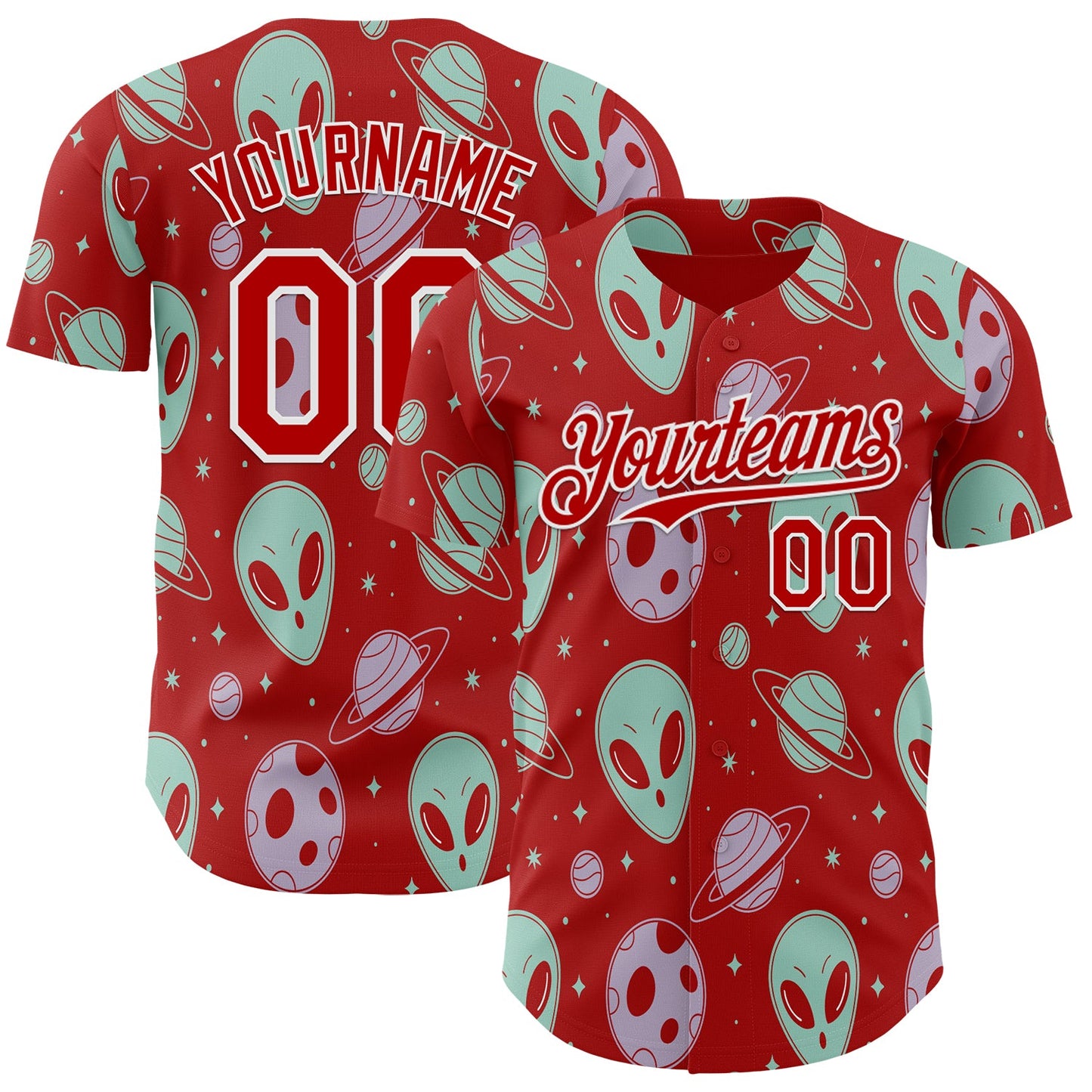 Custom Red White Alien UFO Space Authentic Baseball Jersey