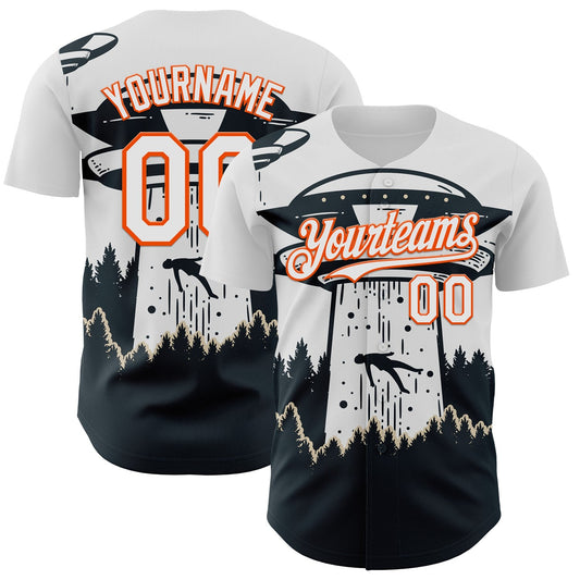 Custom White Orange-Black UFO Alien Abduction Authentic Baseball Jersey