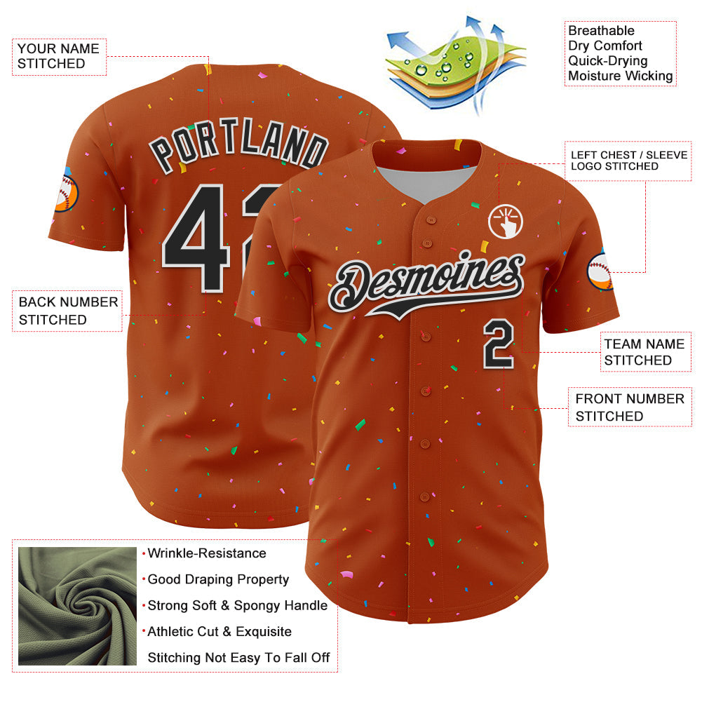 Custom Texas Orange Black-White 3D Pattern Design Confetti Colorful Speckle Authentic Baseball Jersey