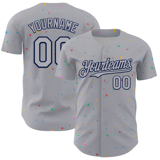 Custom Gray Navy 3D Pattern Design Confetti Colorful Speckle Authentic Baseball Jersey