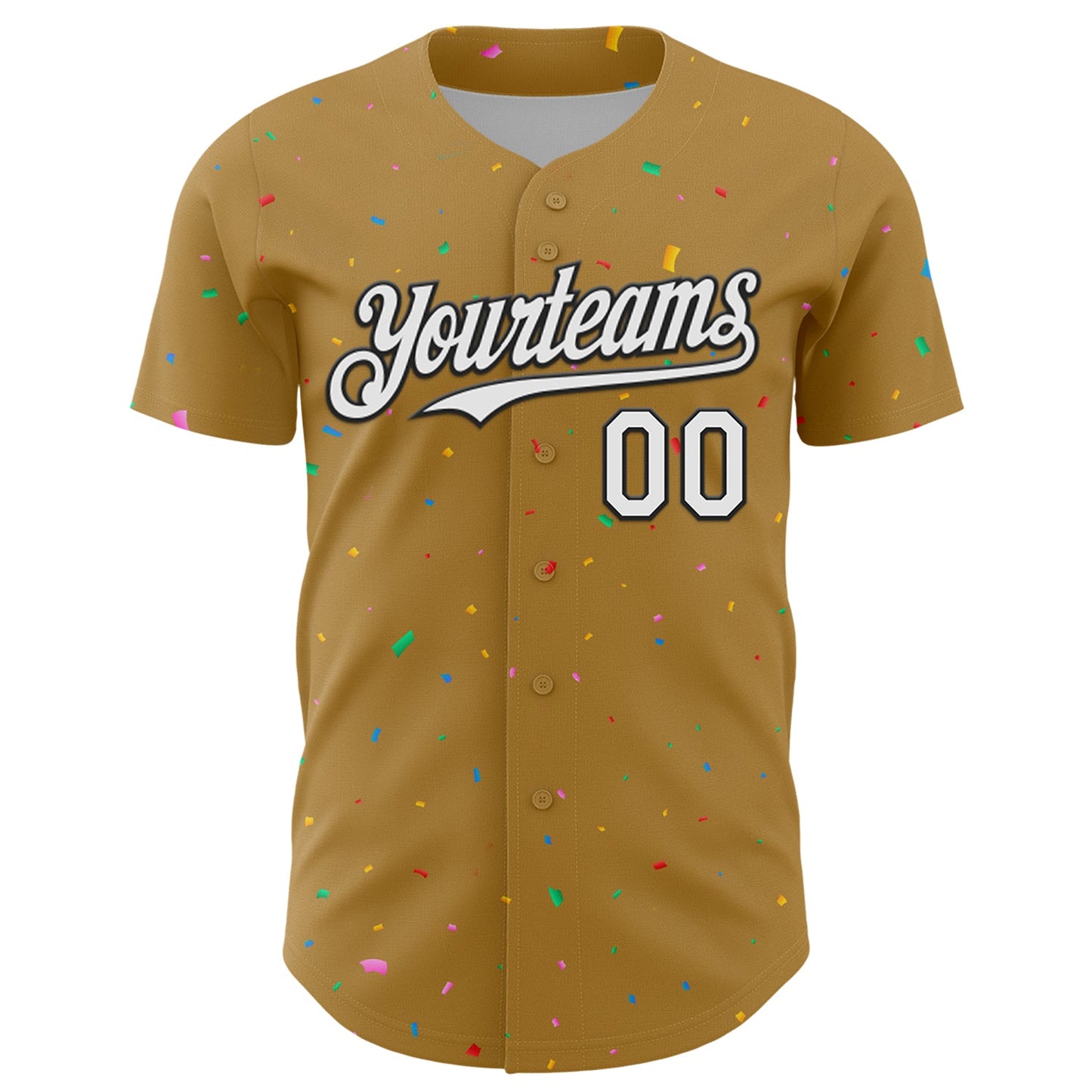 Custom Old Gold White-Black 3D Pattern Design Confetti Colorful Speckle Authentic Baseball Jersey
