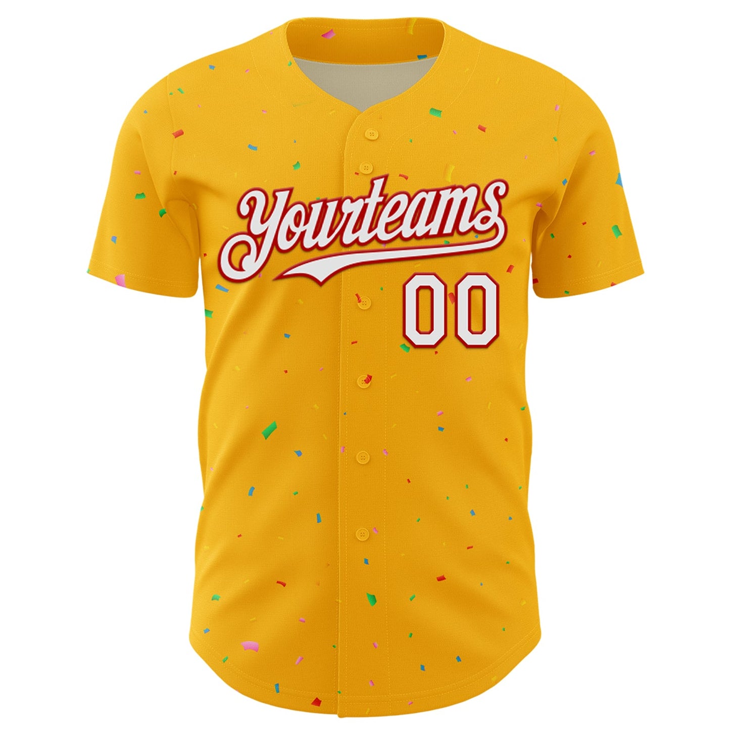Custom Gold White-Red 3D Pattern Design Confetti Colorful Speckle Authentic Baseball Jersey