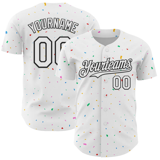 Custom White Black 3D Pattern Design Confetti Colorful Speckle Authentic Baseball Jersey