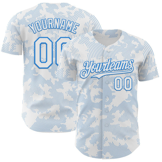 Custom White Electric Blue Curve Lines Authentic Baseball Jersey