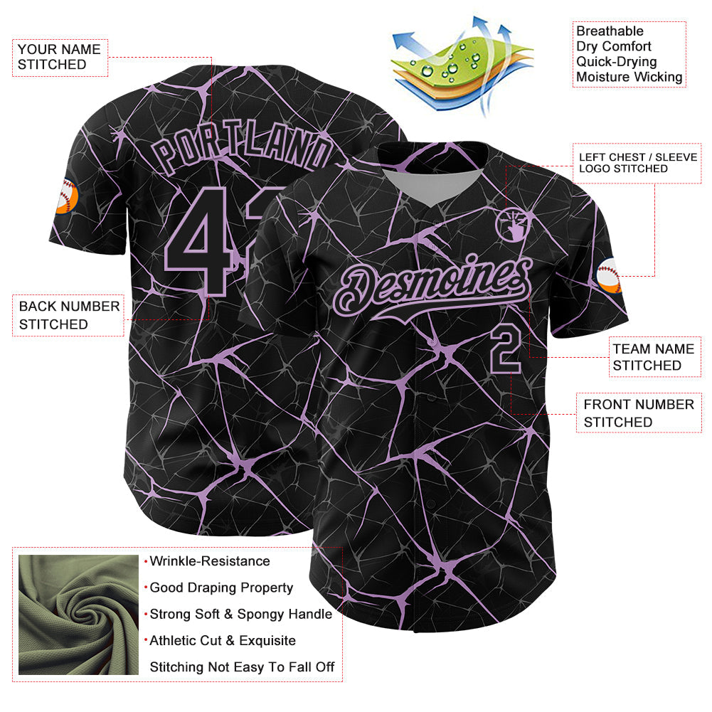 Custom Black Light Purple 3D Pattern Design Abstract Network Authentic Baseball Jersey