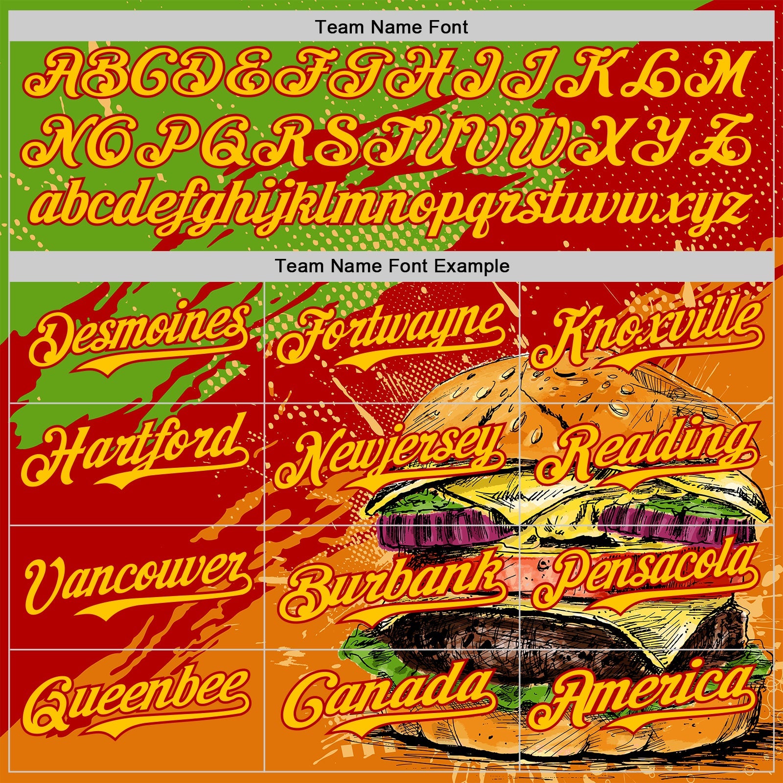 Custom Aurora Green Yellow-Red Foodie Fast Food Burger Authentic Baseball Jersey
