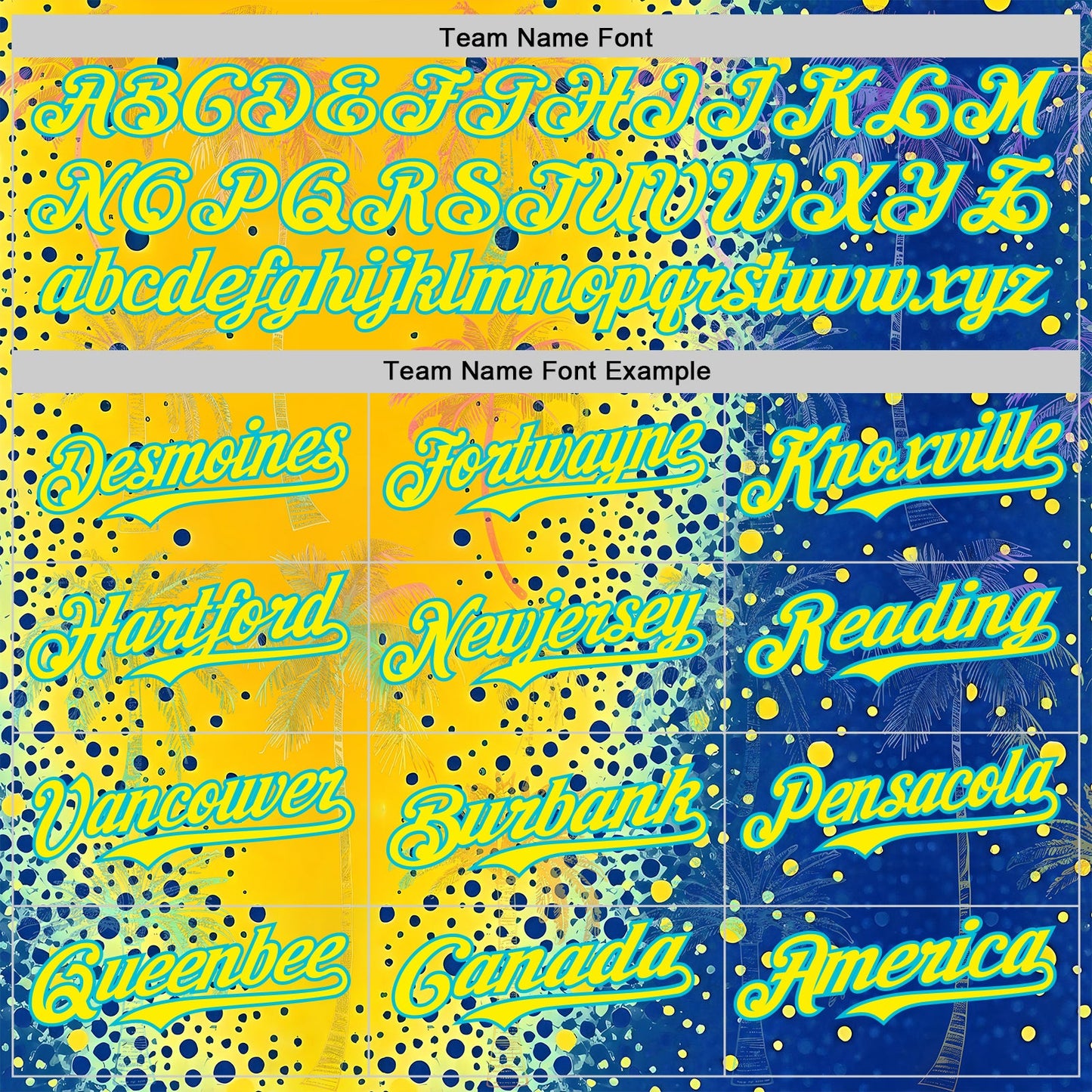 Custom Yellow Light Yellow Blue-Lakes Blue Cyber Tropical Palm Trees Music Festival Gradient Neon Polka Dot Authentic Baseball Jersey