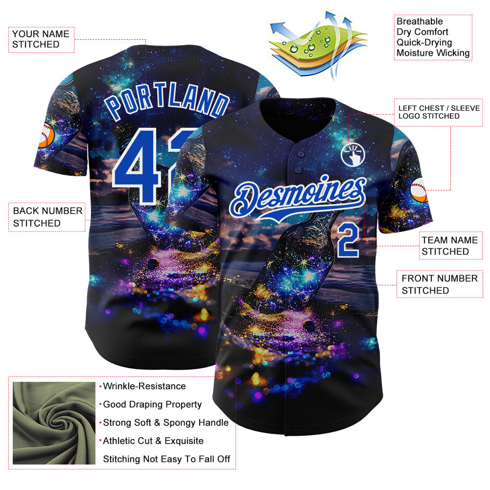 Custom Blue Thunder Blue-White Galaxy Star Authentic Baseball Jersey