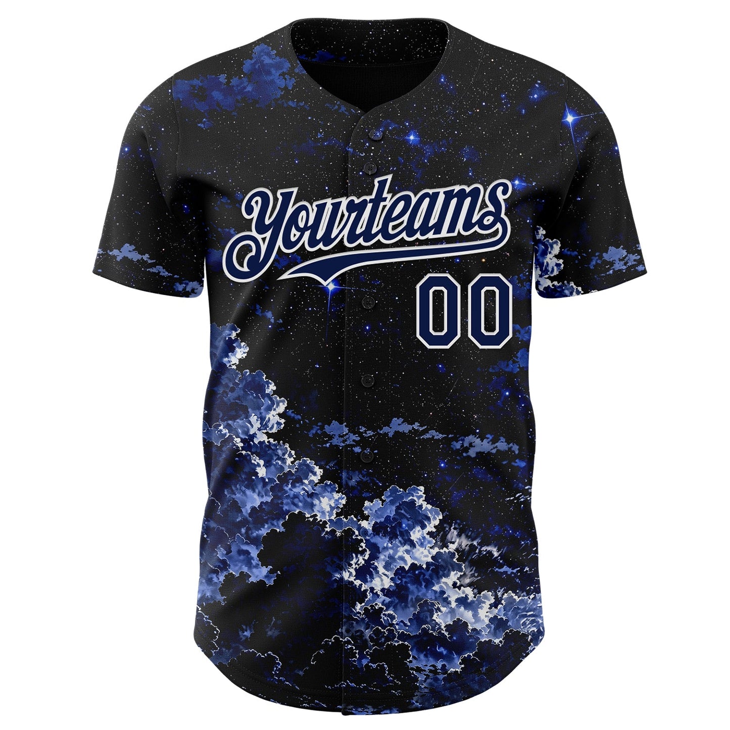 Custom Black Navy-White Galaxy Star Nebula Authentic Baseball Jersey