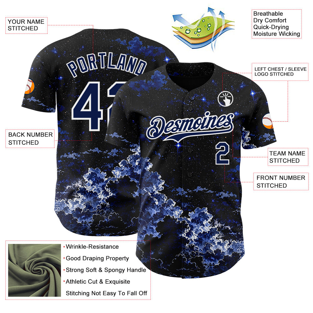 Custom Black Navy-White Galaxy Star Nebula Authentic Baseball Jersey