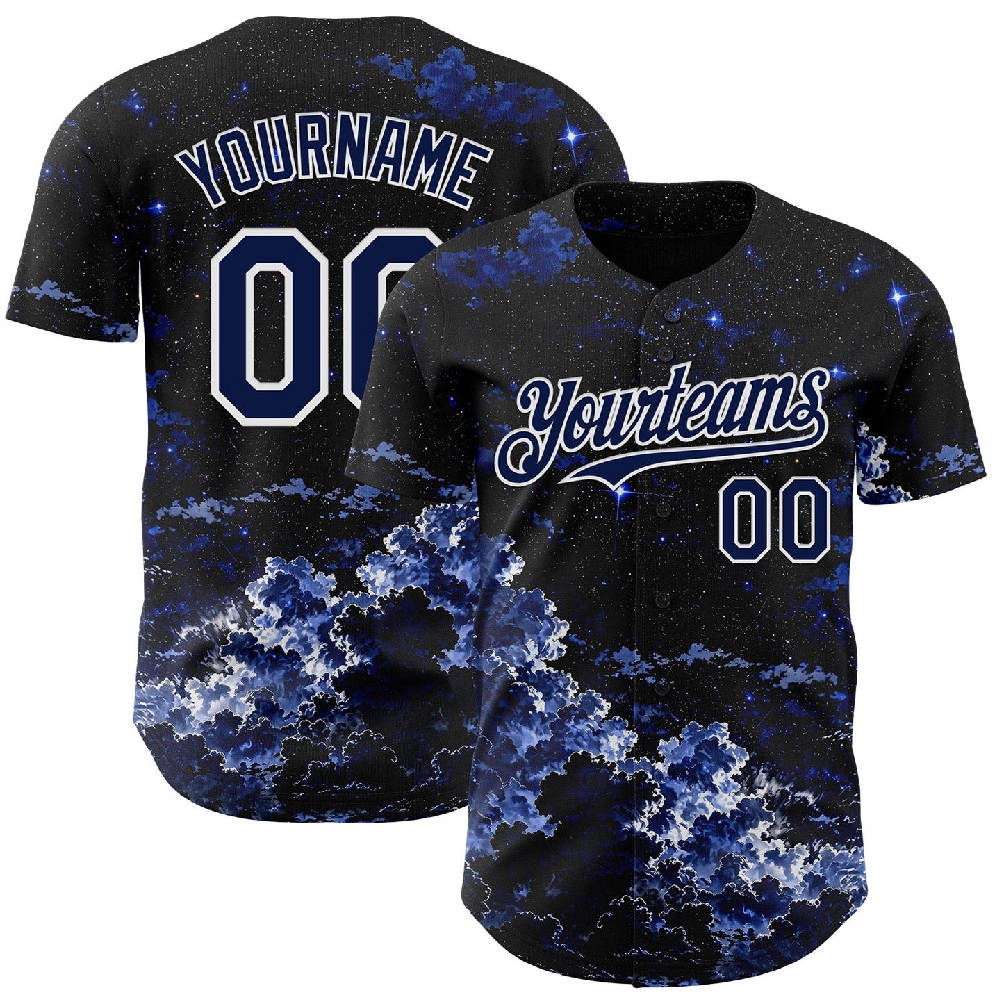 Custom Black Navy-White Galaxy Star Nebula Authentic Baseball Jersey