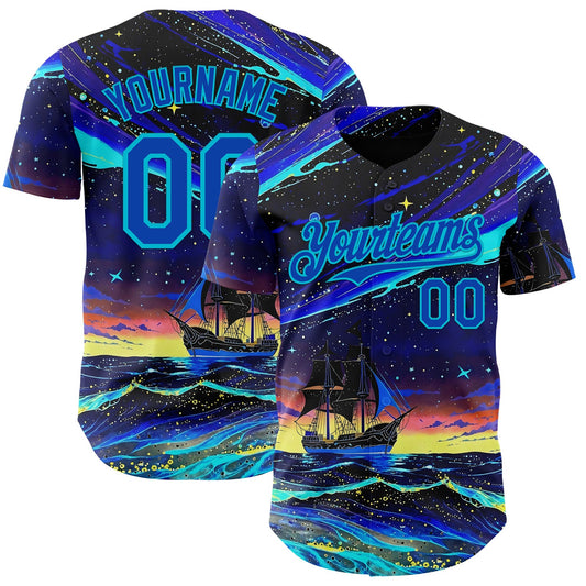 Custom Black Thunder Blue-Lakes Blue Galaxy Star Authentic Baseball Jersey