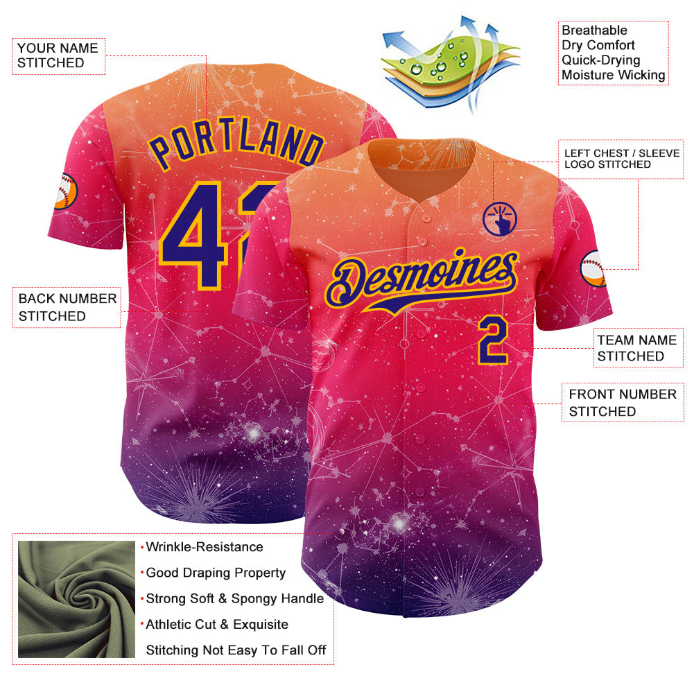 Custom Orange Dark Purple Red-Gold Galaxy Star Authentic Baseball Jersey