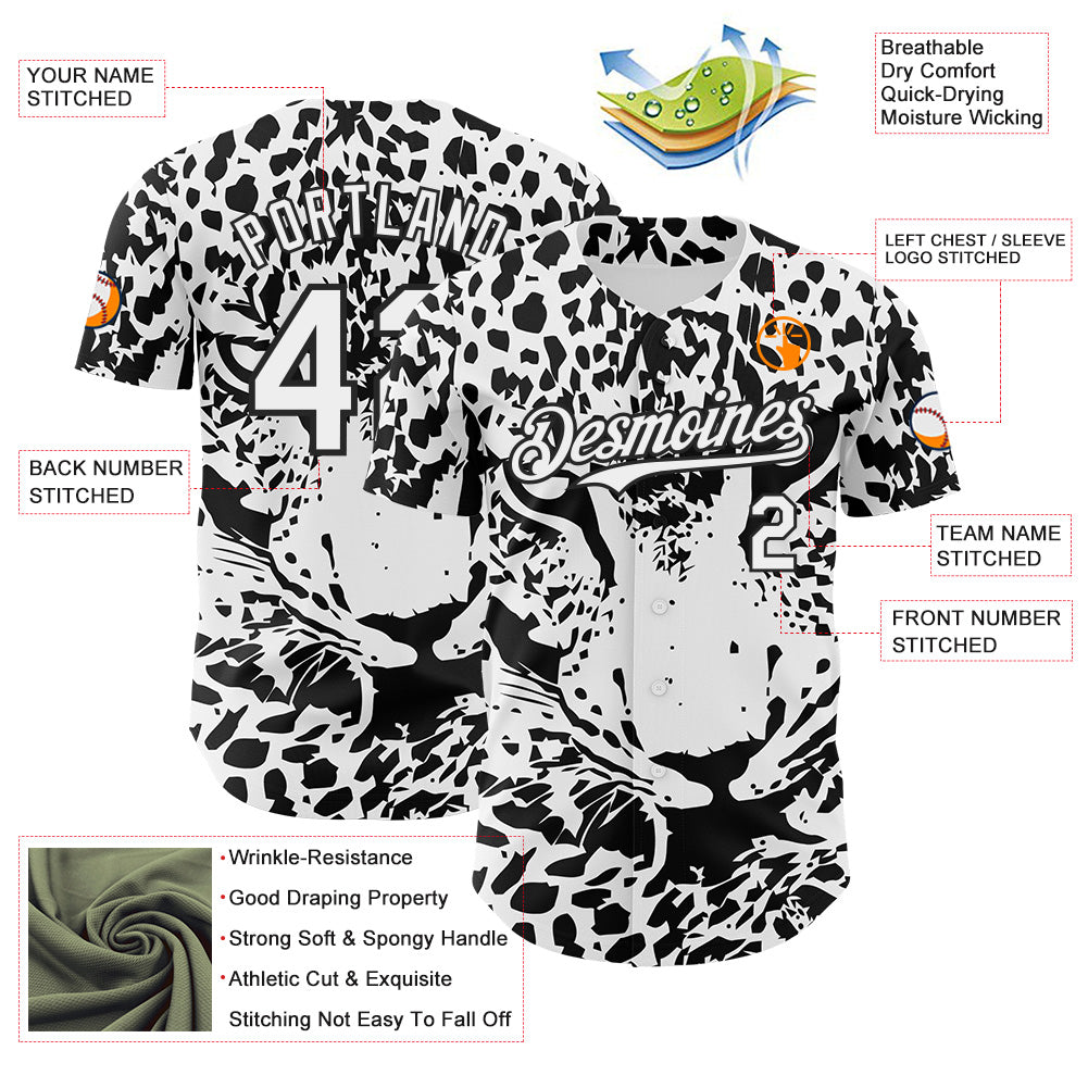 Custom White-Black Leopard Print Authentic Baseball Jersey