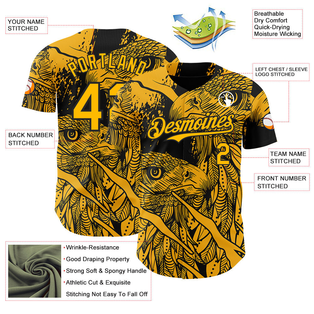 Custom Black-Gold Animal Eagle Authentic Baseball Jersey
