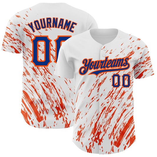 Custom White Royal-Orange 3D Pattern Design Abstract Splash Authentic Baseball Jersey
