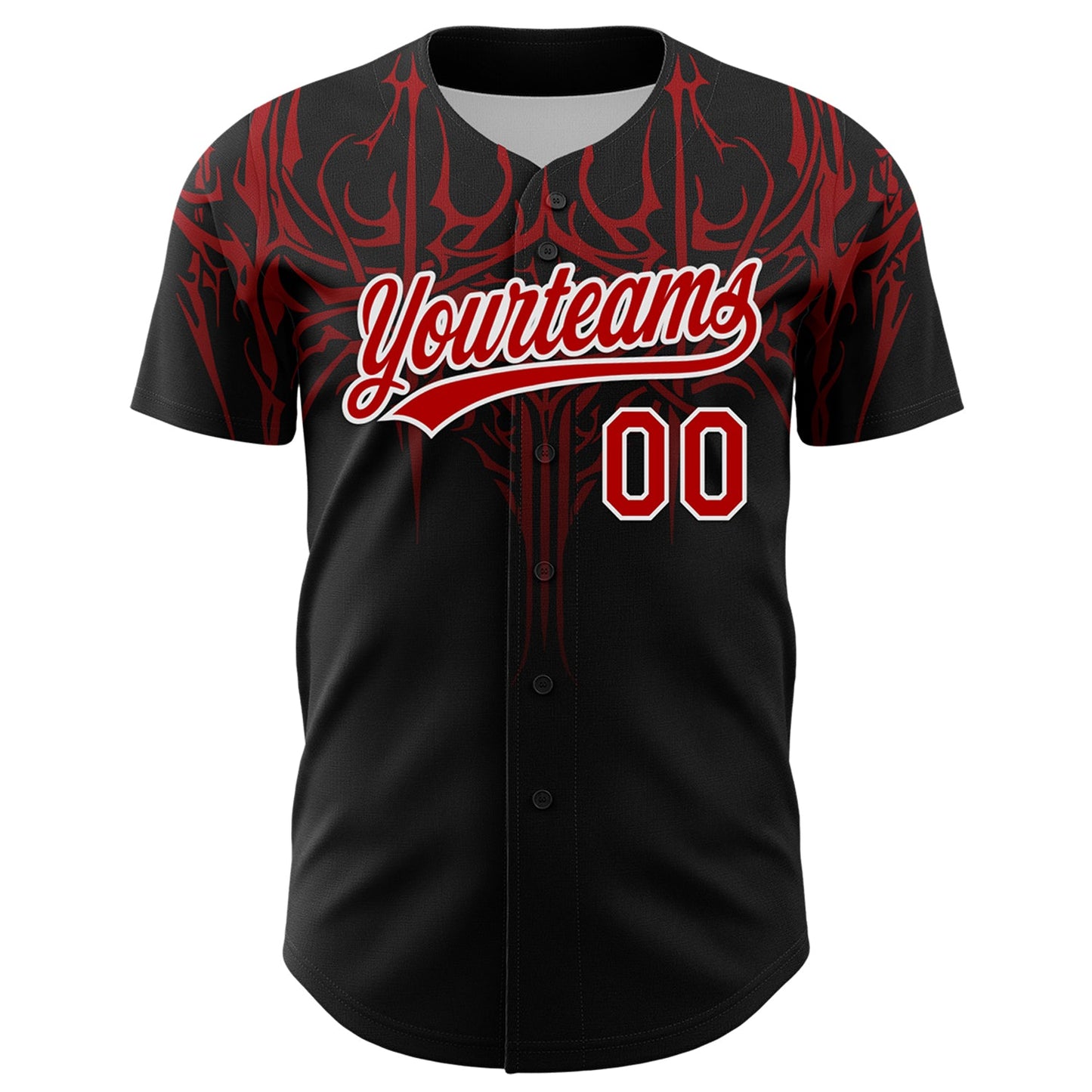 Custom Black Red-White 3D Pattern Design Gothic Style Authentic Baseball Jersey