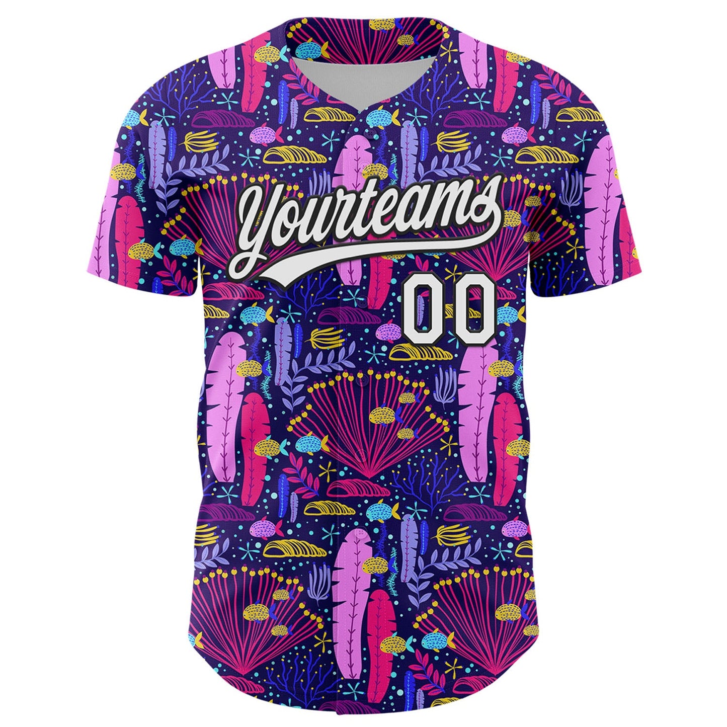 Custom Purple White-Black 3D Tropical Hawaii Plant Authentic Baseball Jersey