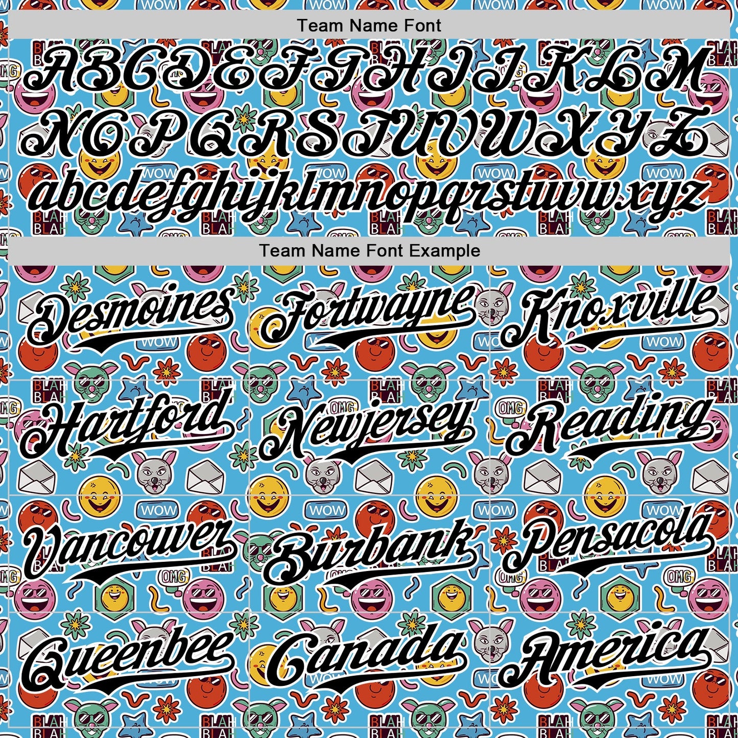 Custom Sky Blue Black-White 3D Pattern Design Funny Cartoon Emoji Authentic Baseball Jersey