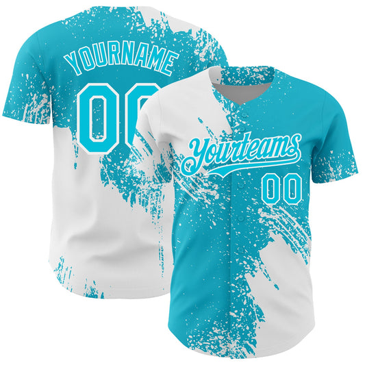 Custom White Lakes Blue 3D Pattern Design Abstract Brush Stroke Authentic Baseball Jersey