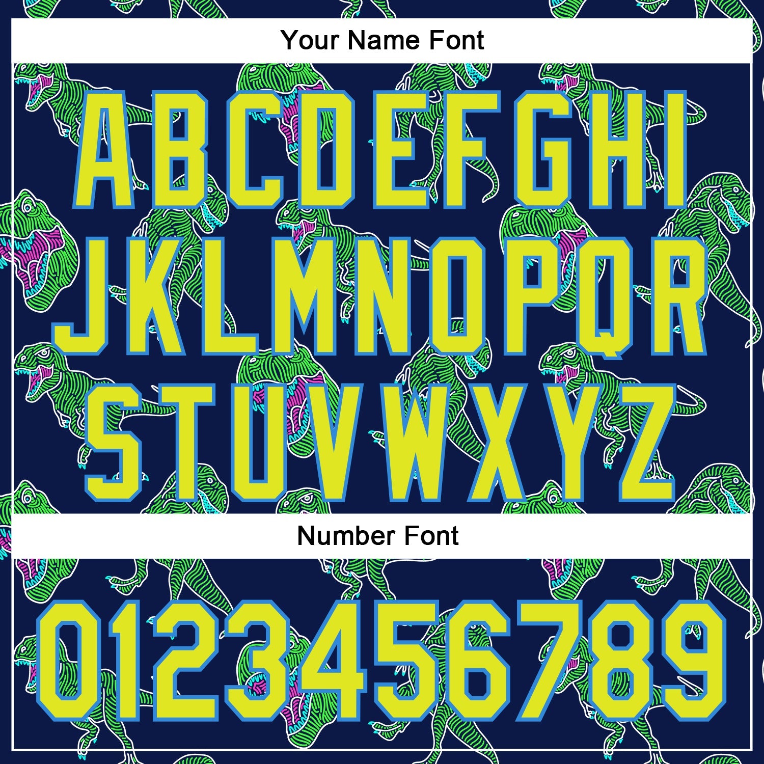 Custom Navy Neon Yellow-Electric Blue 3D Pattern Design Rave Psychedelic Neon Dinosaur Authentic Baseball Jersey