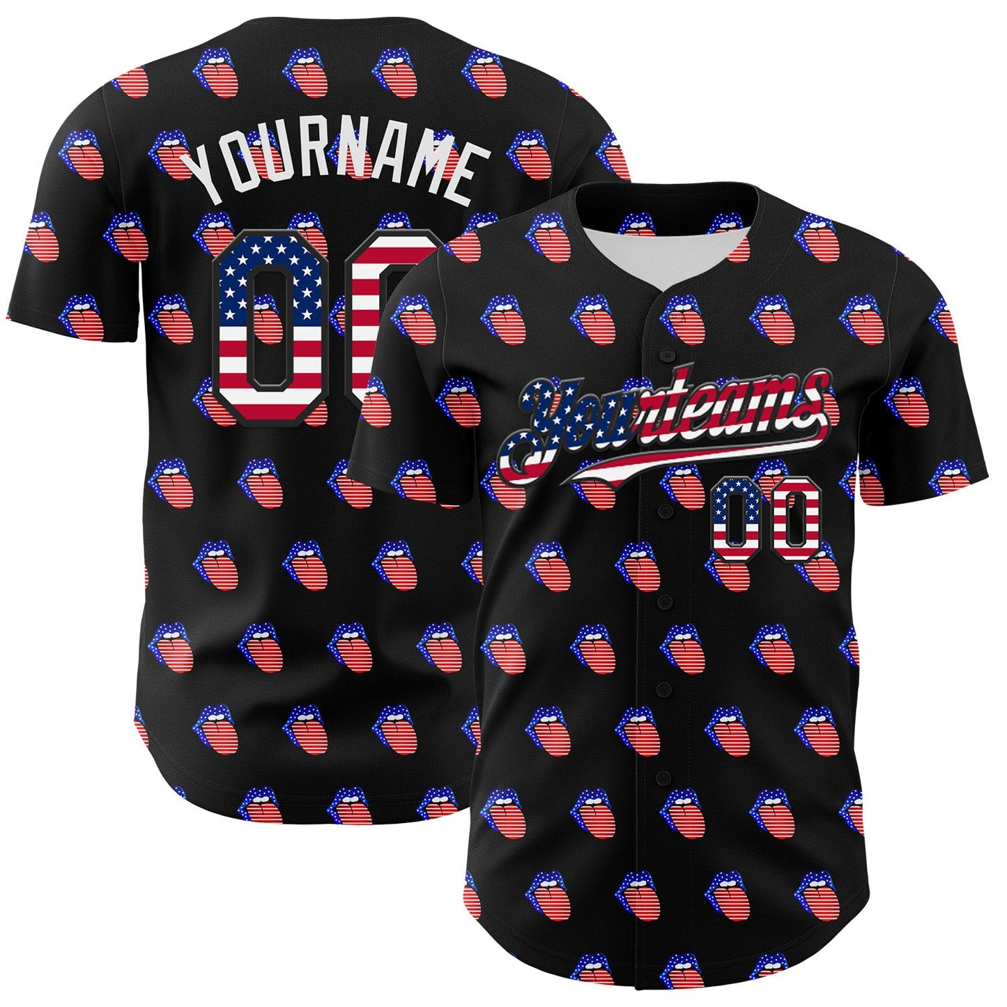 Custom Black USA Flag-White 3D Patriotic American Flag Authentic Baseball Jersey