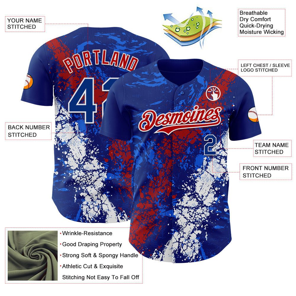 Custom Royal Red-White Splash Authentic Baseball Jersey