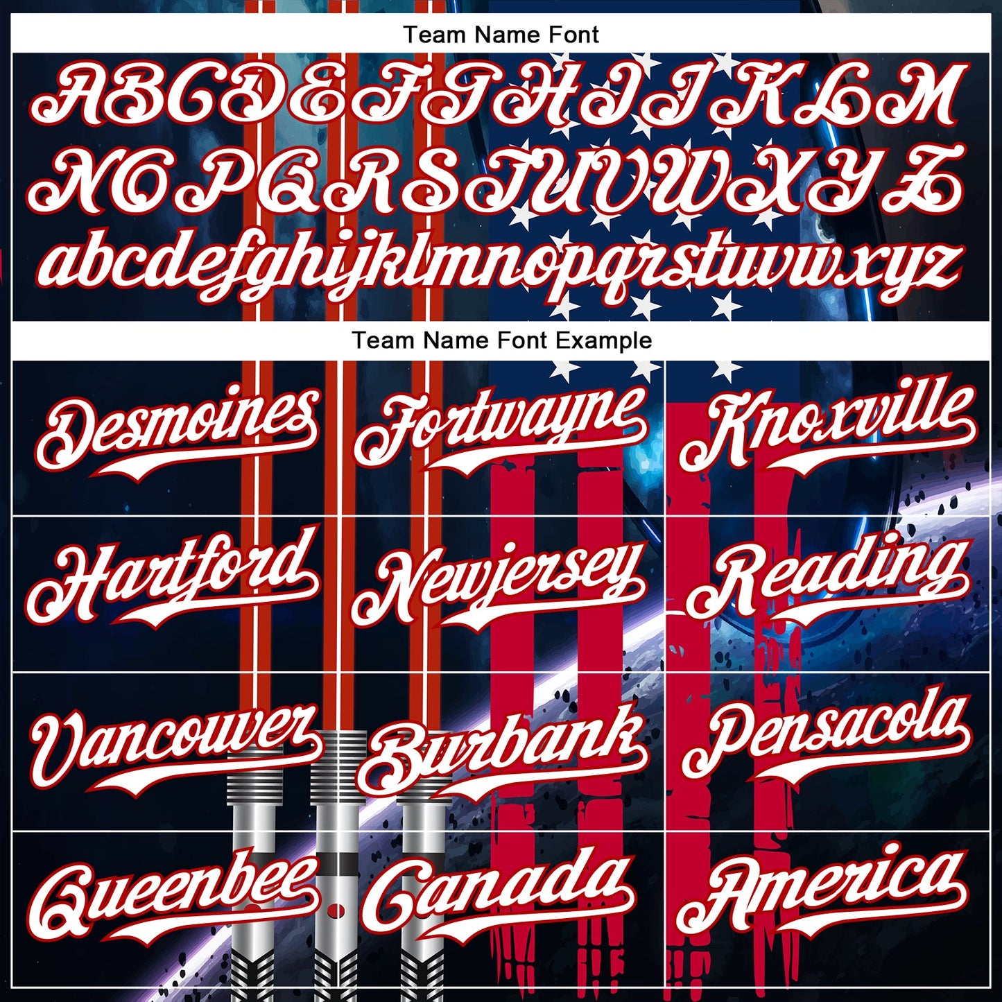 Custom Blue White-Red 3D Pattern Design American Flag Outer Space Light Swords Authentic Baseball Jersey