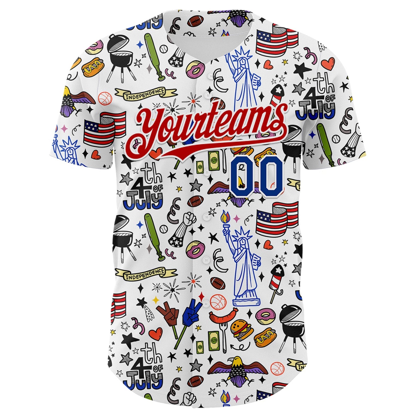 Custom White Royal-Red 3D American Flag Independence Day National Symbols Authentic Baseball Jersey