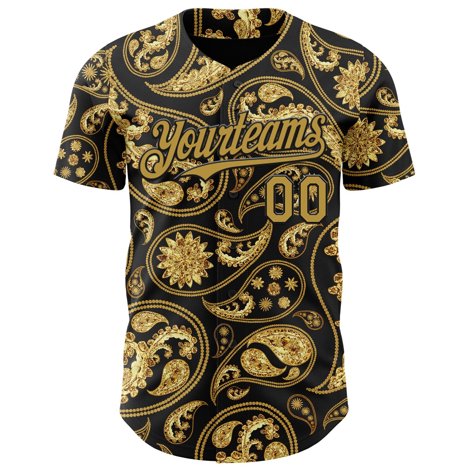 Custom Black Old Gold Rave Party Ethnic Paisley Bandana Authentic Baseball Jersey