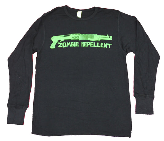 Resident Evil Mens Thermal Shirt - Green Zombie Repellent Shot Gun Image