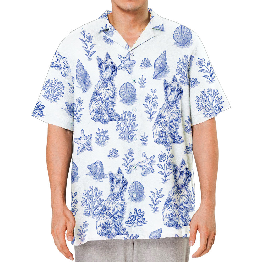 Blue Seashell And Dog - Personalized Custom Hawaiian Shirt