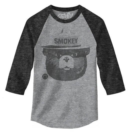 Smokey Bear 3/4 Sleeve Raglan T-Shirt - Gray and Black Hoodie, Sweatshirt | InkThreadWorks.com
