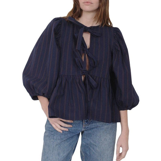 Women Basic Tie Front Tops Casual Solid Color Loose 3/4 Sleeve Shirt Cardigan for Club Streetwear Aesthetic Clothes Long...