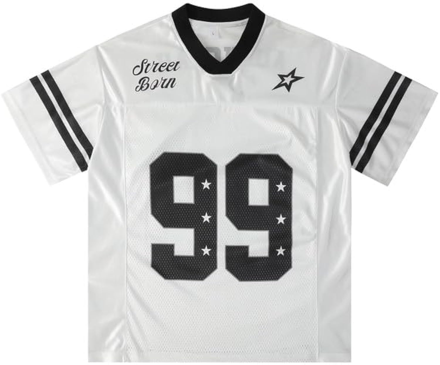 Men Oversized T Shirts V-Neck Streetwear Jersey Graphic Tees Women Retro Hip Hop Mesh Splicing Summer Tops