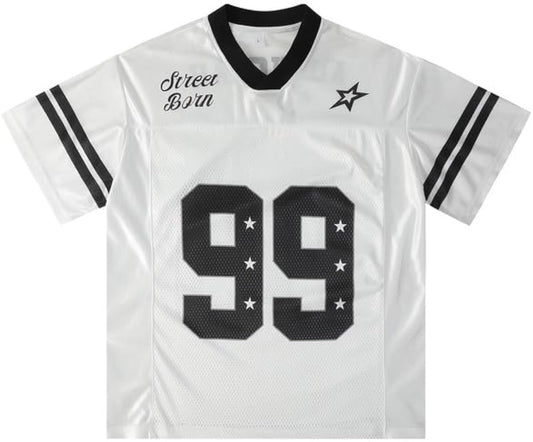 Men Oversized T Shirts V-Neck Streetwear Jersey Graphic Tees Women Retro Hip Hop Mesh Splicing Summer Tops
